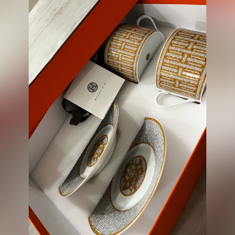 HERMES | Mosaique Au 24 Platinum Breakfast Cup And Saucer with box